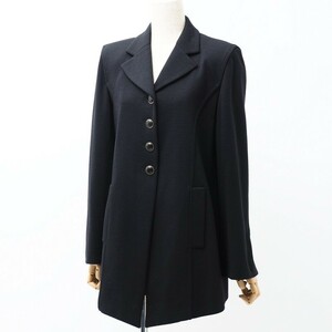 MG2919＝フランス製*ソニアリキエル/SONIA RYKIEL*総ウール*ロング*テーラードジャケット*コート*裏地シルク*ブラック系