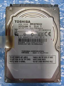 【中古】 TOSHIBA MK3276GSX 320GB/8MB 5762時間使用 管理番号:D212