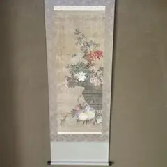 中国　清時代　惲氷画　肉筆　花籠図