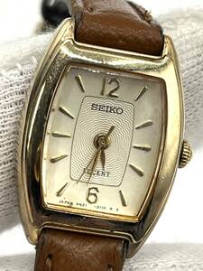 【電池切れ】SEIKO セイコー LUCENT ルーセント クォーツ 腕時計 ゴールド文字盤 レザーベルト レディース 4N21-5290