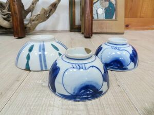 【万屋Fujiyama/陶器コレクション/USED/直し有り】 大正～昭和 印判 「ごはん茶碗 2」「中鉢 1」 検索用⇒ 小鉢/取り皿/アンティーク/C0717