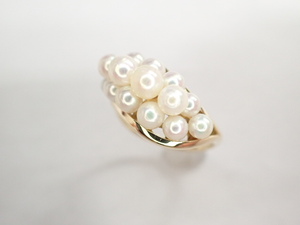 美品 ミキモト K18 真珠 パール約2.9‐4.1mm デザイン リング 指輪