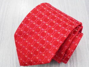 美品 【CELINE セリーヌ】A1454 赤 RED ロゴ イタリア 伊製 SILK ブランド ネクタイ 古着 良品