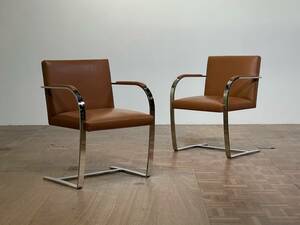 -od680｜Knoll 名作 Mies van der Rohe Collection 総本革 Brno Arm Chair Flat Bar｜ノル ブルーノレザーアームダイニングチェア Cassina
