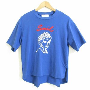 ほぼ美品 MUVEIL ミュベール スマイル刺繍 半袖 Tシャツ カットソー 38 ブルー