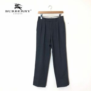 A2140-T◆Burberry バーバリー ウールスラックス パンツ 総柄 ベルトループ ステッチ◆size76 ブラック メンズ ボトムス ウール カシミヤ混