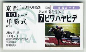 ★非売品 ビワハヤヒデ 菊花賞 単勝馬券型 カード ＪＲＡ Gate J. 名馬カード 岡部幸雄 天皇賞（春） 宝塚記念 写真 画像 競馬カード 即決