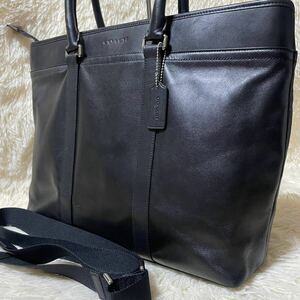 極美品 大容量 ●COACH コーチ トートバッグ ビジネス 2wayメトロポリタン レザー 本革 ブラック 黒 ブリーフケース A4収納 メンズ 