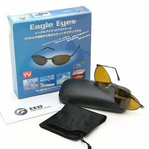 ◆406892 未使用品 サングラス メガネ 眼鏡 Eagle Eyes NASA メタルフレーム メンズ USA/米国製 ガンメタリック イエローブラウンレンズ