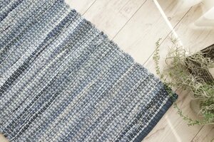 ■■サヤンサヤン 玄関マット カーペット 絨毯 ラグ デニム アジアン オルテガ 洗える おしゃれ 約 50×80cm ブルー