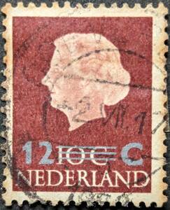 【外国切手】 オランダ 1958年05月16日 発行 1953年のジュリアナ女王切手追加料金 消印付き