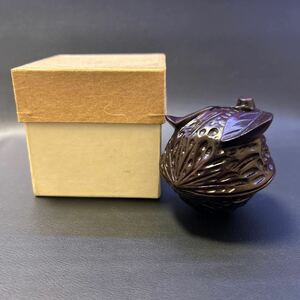H22-20茶道具 香合 胡桃香合　木製漆器　サイズ:直径約6cm、高さ約6cm 紙箱あり