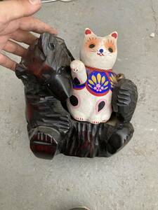 【雑貨】 詳細不明 熊 まねきねこ 猫 クマ 置物 インテリア 飾り招き猫 民芸品 