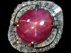 VII11116T【1円～】新品【RK宝石】《Star Ruby》天然非加熱スタールビー 超特大18.8ct 極上ダイヤモンド 3.25ct Pt900 超高級リング ダイヤ