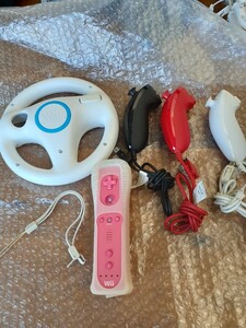  Wiiリモコン　ピンク　ヌンチャク　赤　黒　白　３個セット　マリオカートハンドル　動作品　