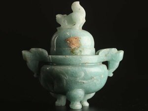 【琴》送料無料 中国美術 翡翠彫刻 三足香炉 WJ805