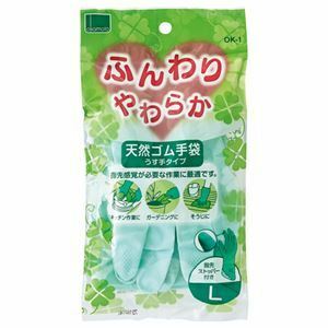 【新品】（まとめ） オカモト ふんわりやわらか天然ゴム手袋L グリーン OK-1L-G 1セット（10双） 【×10セット】