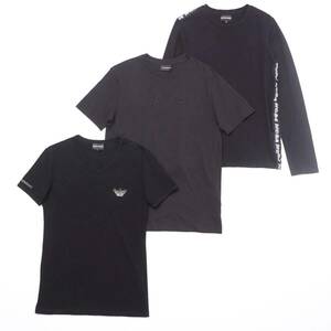 GP8122□エンポリオアルマーニ/EMPORIO ARMANI*3点セット*長袖1点+半袖2点*Tシャツ/カットソー*ブラック系/黒系*メンズ*sizeM/L