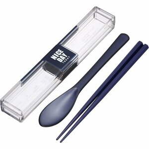 ☆人気商品 岩崎工業 プラスチック スプーン ・ 箸セット 18cm ネイビー とっても強いケース入り 114