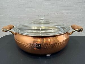 ジャンボ万能鍋 銅製 両手鍋 銅鍋 調理器具 レトロ ガラス蓋 鍋
