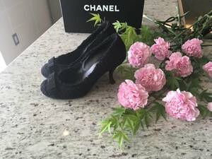 ★正規品★CHANEL★ツイードパンプス★ココマークリボン付き★ブラック★＃３５C