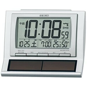 セイコー クロック 目覚まし時計 ハイブリッドソーラー 電波 デジタル カレンダー 温度 湿度 表示 白 パール SQ751W SEIKO