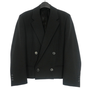 プラダ PRADA ダブルブレスト ウールジャケット ブレザー トライアングルロゴ 46R 黒 ブラック UGM257 国内正規 メンズ