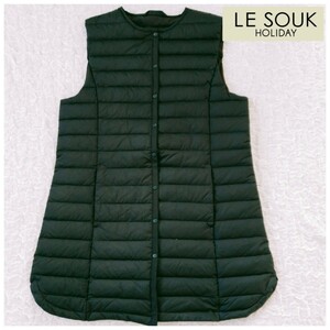 LE SOUK HOLIDAY*ダウンベスト*ロング丈*インナーダウン*黒*レディースL*ノーカラー*手洗い可*ブラック*ルスークホリデー*ライトダウン