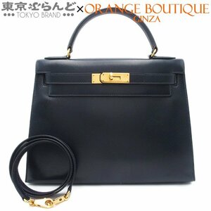 101717984 エルメス HERMES ケリー28 外縫い 2way ネイビー ゴールド金具 ボックスカーフ ハンドバッグ レディース