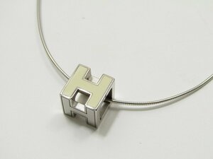 1円スタート HERMES エルメス Hキューブ Hロゴ ネックレス ペンダント シルバー×ホワイト アクセサリー ユニセックス 中古