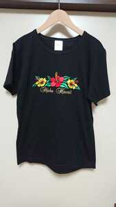 COTTON PRE-SHRUNK 半袖 レディース Ｔシャツ S 黒 ブラック 花柄 22F0201