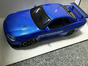 ミニッツAWD 日産 スカイライン GT-R R34 V.specII ニュル メタリックブルー 京商 レディセット 中古美品 ドリフト用互換ジャイロ付き