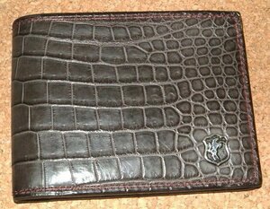 限定 ファニー FUNNY 最高級 ベビー ポロサス クロコダイル 皮革製 薄型 ショート ウォレット マネークリップ (グレー) 黒 二つ折り財布