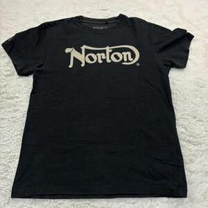 背中のデザインかっこいい！　Norton　ノートン　コットン　豪華　半袖Tシャツ　黒　ブラック　メンズ　　L 大きめ　