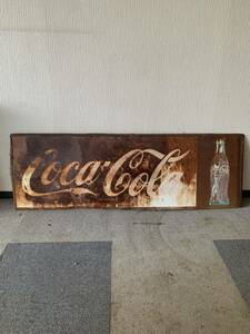 325 ホーロー 看板 Coca-Cola コカ コーラ 横長特大サイズ ブリキ看板 昭和レトロ 当時物 現状品