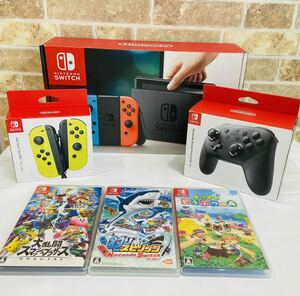 ◆任天堂　Nintendo Switch ニンテンドースイッチ Proコントローラー　Joy-Con ネオンイエロー　ソフト３点　あつ森　釣りスピリッツ　等　