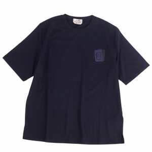 未使用 エルメス HERMES Tシャツ カットソー 23AW 半袖 ショートスリーブ ミニレザーパッチ トップス メンズ M ネイビー cg12me-rm05f07835