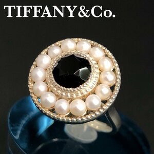 TIFFANY&Co ティファニー ジーグフェルド オニキス/パール リング SV925 14号 指輪 シルバーリング 約9.1ｇ レア 大ぶり 正規品 最落無