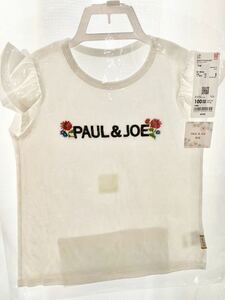 ユニクロ100サイズ「UT」ポール&ジョーコラボコレクションベビー半袖Tシャツ3歳4歳女の子 ブランドロゴTシャツ 花刺繍 PAUL & JOE