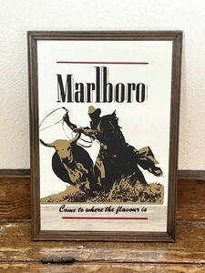 Vintage Marlboro Mirror マルボロ ミラー 鏡 USA たばこ ショットバー アメリカ インテリア ガレージ 広告 額装 cowboy カウボーイ