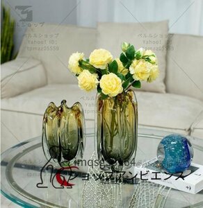 高級　現代風　花器　飾り物　瑠璃花瓶　琥珀色　グラデーション　生け花　高品質　きれい　L