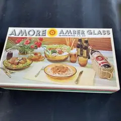 アンティークAMORE AMBER GLASS小皿　タンブラーセット