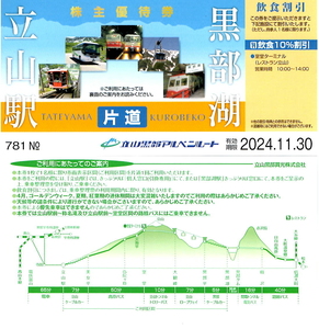 立山黒部アルペンルート株主優待券乗車券　複数対応可能