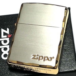 ZIPPO ライター アーマー ジッポロゴ シンプル シルバーサテン＆ゴールド かっこいい 両面コーナー彫刻 金銀 重厚 メンズ ギフト