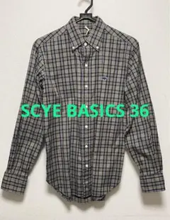 SCYE BASICS 36 メンズBDシャツ　長袖　グレー/ネイビーチェック