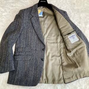 大きいサイズ!!!【HARRIS TWEED/ハリスツイード】サイズXL相当　ヘリンボーン テーラードジャケット ブレザー くるみボタン ウール MOORES