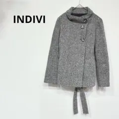 INDIVI 美品【ウールコート】ショート　スタンドカラー　ツイード　白黒　M