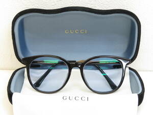 16509　上604-308　(1)　GUCCI　サングラス　シェリーライン　ブラック　レンズ度あり ブルー系　ボストン　メガネ　グッチ　美品　60