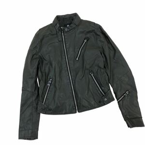 m480 G-STAR RAW ジースターロゥ エコレザー シングルライダース ライダース ジャケット 上着 羽織り アウター カーキ系 レディース S