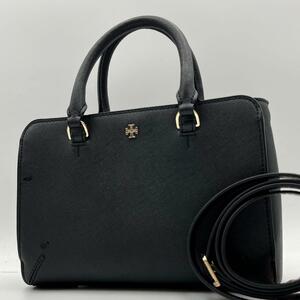 未使用級　TORY BURCH エマーソン 2way ハンドバッグ レザー 黒